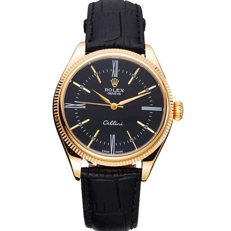 imitation rolex cellini black dial gold case black leather strap|11 Rolex Cellini Alternatives (Homage & Affordable Watch Options).